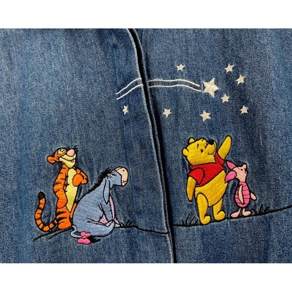 Disney Store Winnie The Pooh Tigger Piglet Eeyore Denim Button Up Shirt Top S - Picture 3 of 6